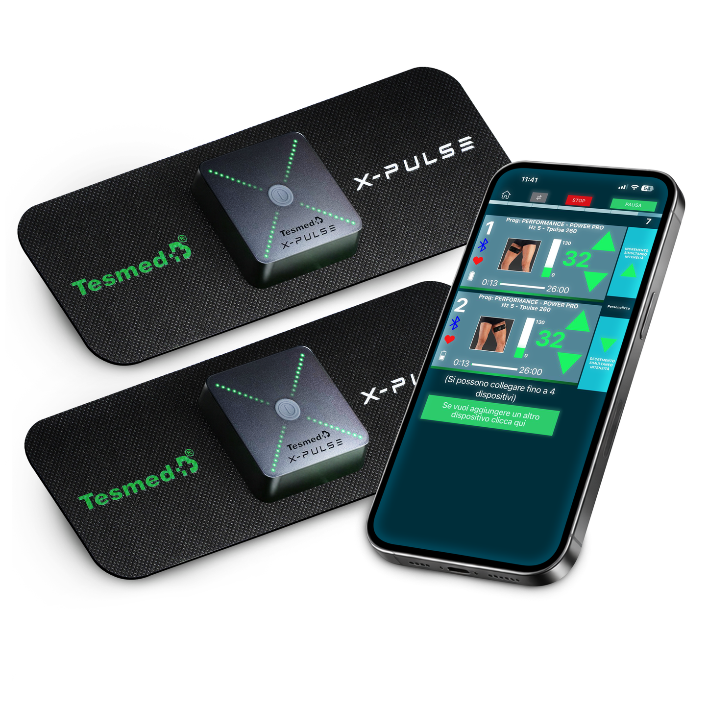 TESMED X-Pulse Elettrostimolatore Muscolare Ricaricabile Wireless EMS con App – 2 Dispositivi Inclusi, Programmi Personalizzabili illimitati, Multi-Zona, 130 Livelli di Intensità, Il più Potente